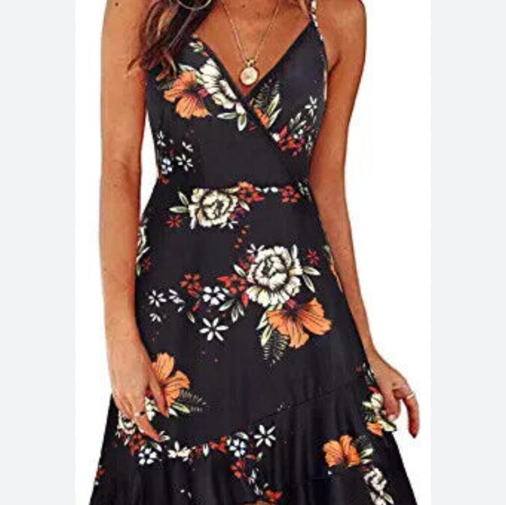 NWT ULTRANICE Summer Floral Wrap V Neck Adjustable Spaghetti Casual Ruffle sz M